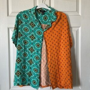 Forever 21 Men Size XL Orange Green Abstract Print two piece outfit